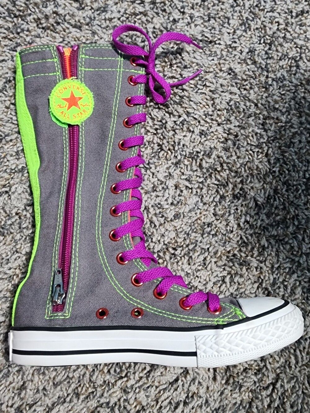 Rare Chuck Taylor All Star X-Hi Knee High  Converse Sneakers Gray/Purple Laces - Picture 5 of 12